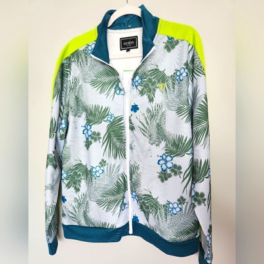 GUESS Mens  BLUE GREEN Full Zip Track Jacket Zip Pockets Size L.